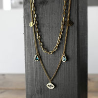  Waterproof Harmony Layered Evil Eye Blue Necklace 18K Gold Plating 9w2307012 - Diest