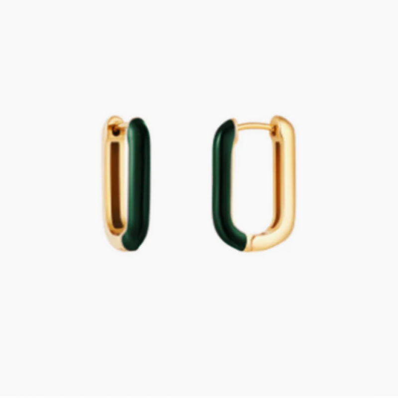 Waterproof Enamel Oval Hoop 18K Gold Plating Green - Diest