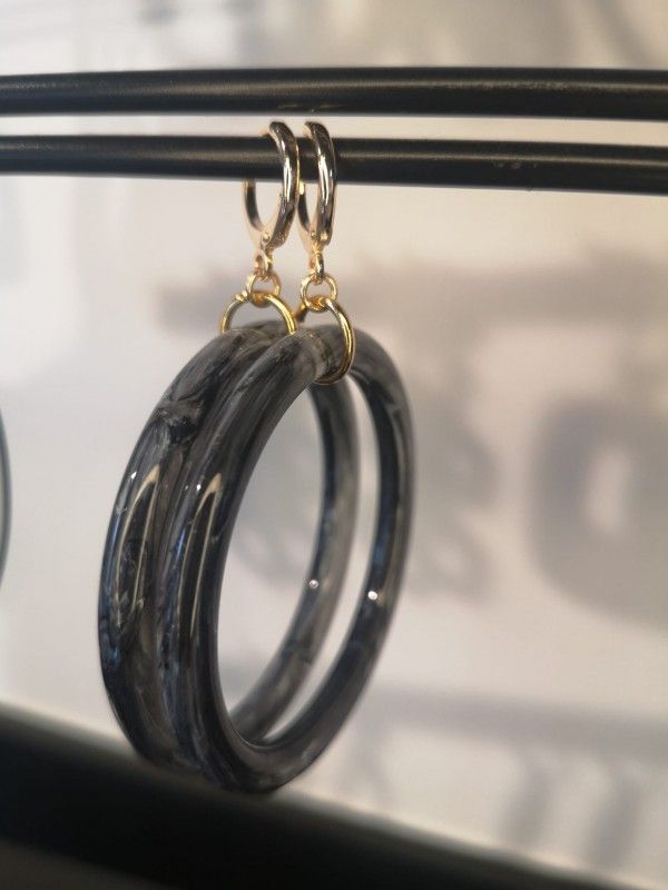 Earring Grey Black Hoop - Diest