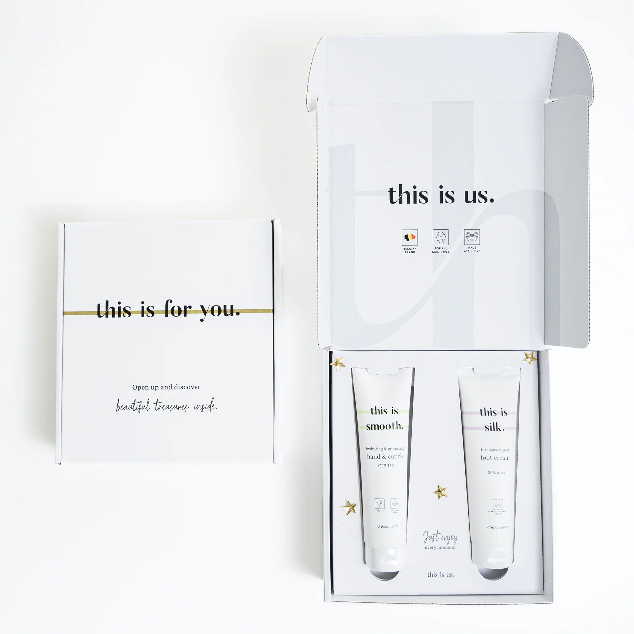 Cadeauset 1x hand & cuticle cream 'this is is smooth.' (150ml) en 1x foot cream 'this is silk.' (150