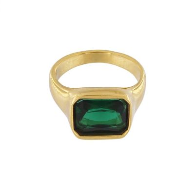 Waterproof Crystal Signet Ring 18K Gold Green MEDIUM SIZE - Diest