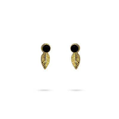 Leaf Shape Natural Stone Earring Black - CPE432N - Diest