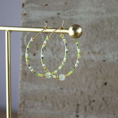  Harmony Waterproof Pearl Hoop Green 18 Carat Gold - Diest