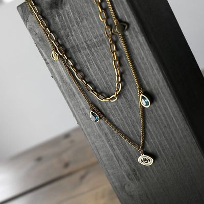  Waterproof Harmony Layered Evil Eye Blue Necklace 18K Gold Plating 9w2307012 - Diest