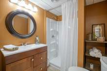 Basement level full bath with walk in shower perfect for aging parental needs