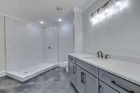 New cabinets, counter tops, and custom shower are just a few features of this gorgeous basement!