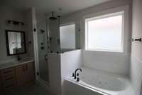 Tile shower and tile surround around the tub!