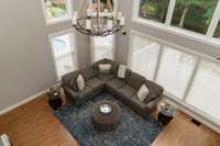 View of the family room from landing on the 3rd floor outside the Owner's suite