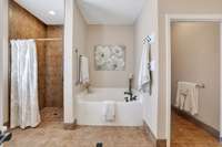 Zero Entry/ Roll-in, Ceramic Tile Shower Next to a Luxurious Soaking Tub!