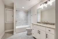 Upstairs Full Bath w/ Tiled Shower & Granite Countertops