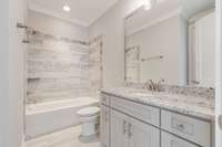 Guest Bath w/ Tiled Shower, Tile Floors & Granite Countertops