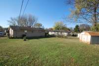 Back yard with storage building