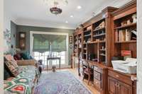 The Library, Study, Main Office w/unmatched wall of Built Ins of  genuine wooden decor-A retreat for enhanced privacy