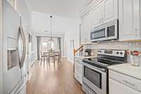 kitchen flows easily into dining area