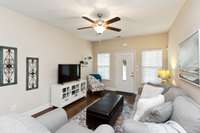 Beautiful hardwood floors and ceiling fan!