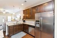 Granite counter tops, tile back splash and pendant lighting were upgrades when the home was built.