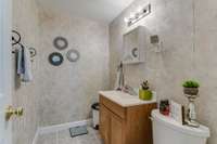 Powder room in the basement