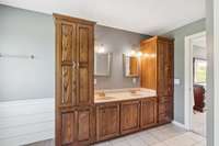 Double vanity in primary bathroom.