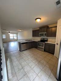 Kitchen open to family room.