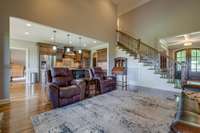 Hardwood flooring throughout main living area