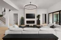 Spacious living room is accented with the cusom stucco fireplace