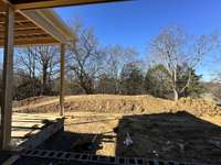 View of Private backyard from covered living area  *this home is under construction  Photo taken 1/11/24