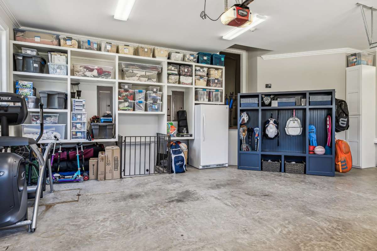 Specialized sport equipment cabinets keep your gear organized, while there’s ample room for a refrigerator/freezer.