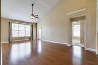 High ceilings in combined living room and dining area