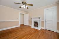 Another view of Bedroom 2. Solid wood interior doors and original hardware.