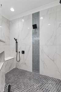 Second shower head in dual-headed shower. This luxury shower also had a bench and dedicated wand.