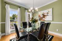 This formal dining room feel so classy with special trim touches and oversized windows.