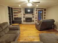 Gas Fireplace and Ceiling Fan