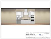 The kitchen cabinets are shaker style with a custom cabinet style vent hood!