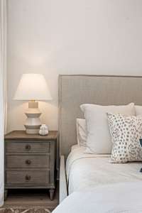 The neutral pallet design softens the bold modern lines to make for a perfect look and feel!