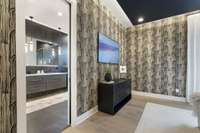 View into master bath on left..
