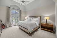 Bedroom #3 upstairs with Juliet Balcony and vaulted ceiling