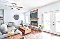 Wood burning fireplace in the living room.