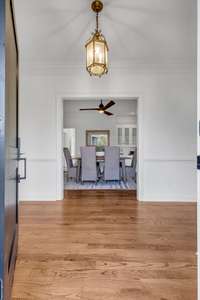 Foyer and entrance of home, viewing the dining room