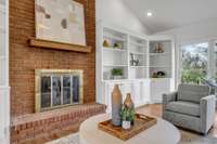 Brick fireplace and built-ins in Living Room