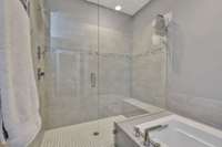 Spacious shower with dual shower heads!