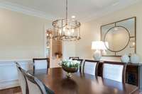 Formal dining room with new lighting,