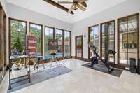 Sunroom / Exercise/ Music Room with Dutch Door opens to pool.