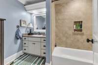 Second floor bath with tiled tub/shower combo