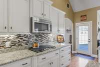 Easy clean up with tiled backsplash.