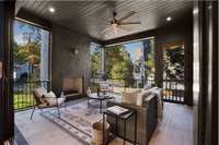 What a perfect place to watch football...on your screened porch with fireplace