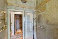 …and a walk in shower…all encompassed in a space with another pitched ceiling…