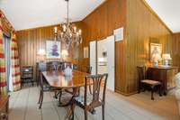 Dining area can easily accommodate large table and chairs and sideboard.