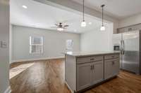 The open kitchen and living area is perfect for entertaining