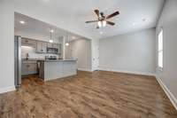 A look from the living room toward the kitchen