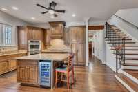 Stunning wood cabinets with top of the line appliances.